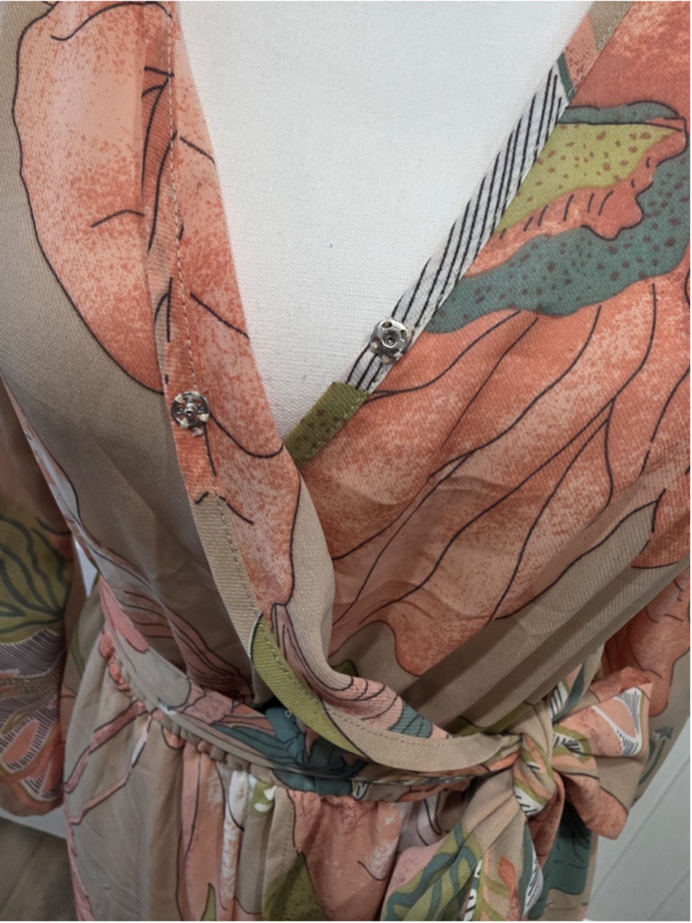 Meghan Los Angeles Sz M Floral Faux Wrap Maxi Dress Boho Resort Wedding Elegant - Picture 9 of 12